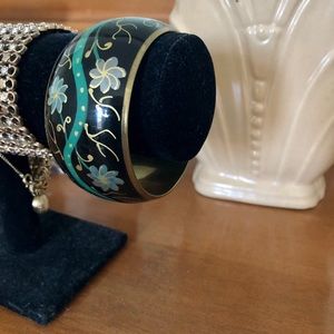 Vintage Black Enamel Floral Pattern Bracelet